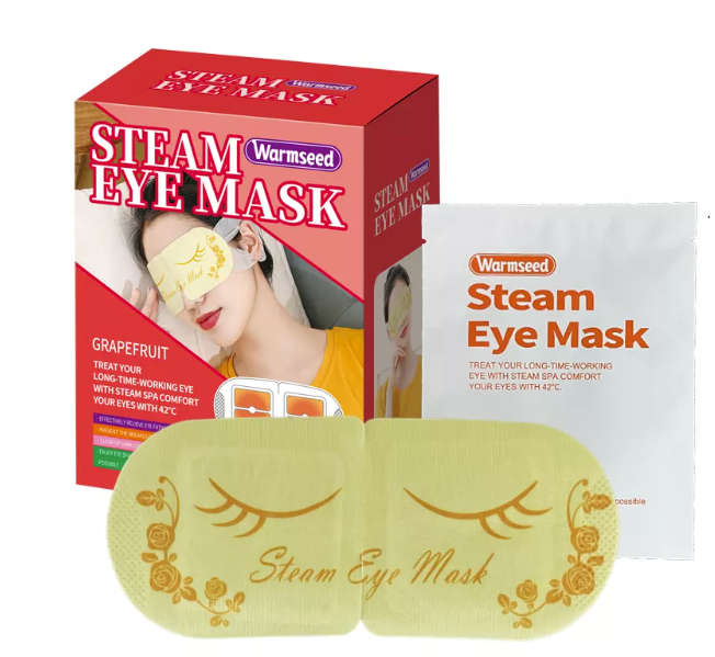 Steam Eye Mask 目の上に置くスチームアイマスクの画像。疲れて緊張した目に心地よい温かさとリラクゼーションを提供します。